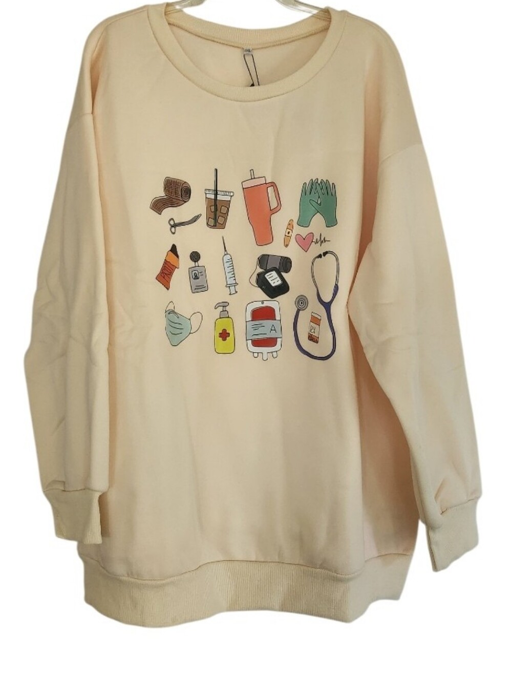 Cream Nurse Tools Graphic Sweatshirt Sz 3X Nwt